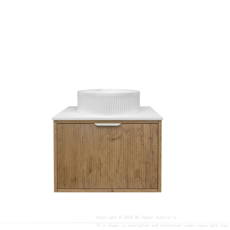 590x455x400mm Kliff Fluted Wood Grain Vanity Prime Oak Soft Closing Drawer Pull Out With Handle