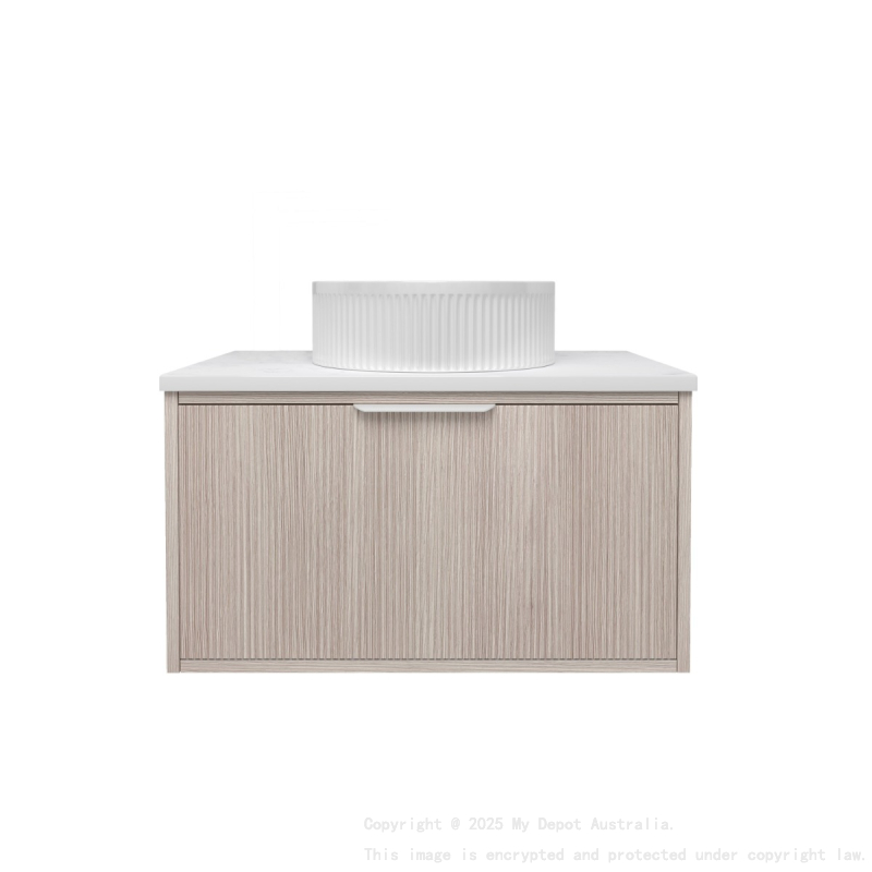 740x455x400mm Kliff Fluted Wood Grain Vanity Coastal Oak Soft Closing Drawer Pull Out With Handle