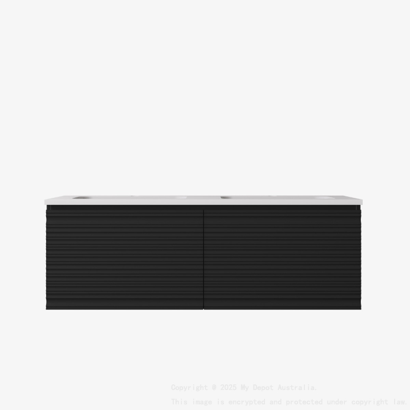 1190x455x400mm Matte Black Sedona Modern Fluted Wall Hung PVC Cabinet For Double Bowl