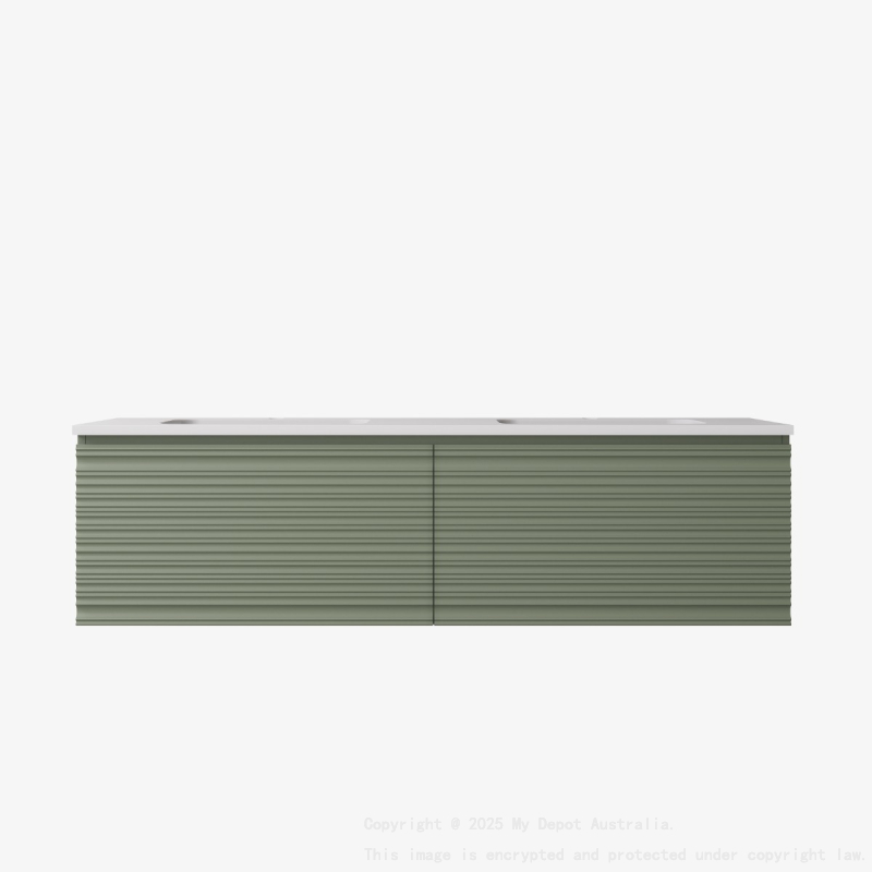 1490x455x400mm Olive Green Sedona Modern Fluted Wall Hung PVC Cabinet