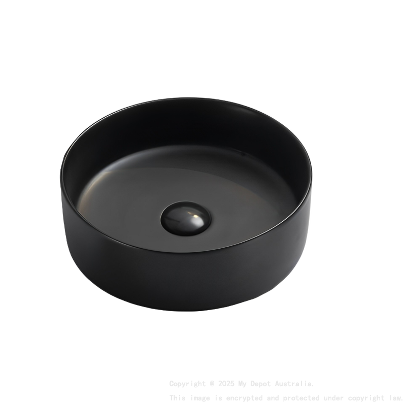 395*395*115mm Matte Black Olley Fine Ceramic Above Counter Basin No Overflow 32mm Waste