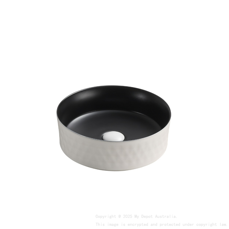 360*360*120mm Matte White Outside Matt Black Inside Ollia Diamond Fine Ceramic Above Counter Basin No Overflow 32mm Waste