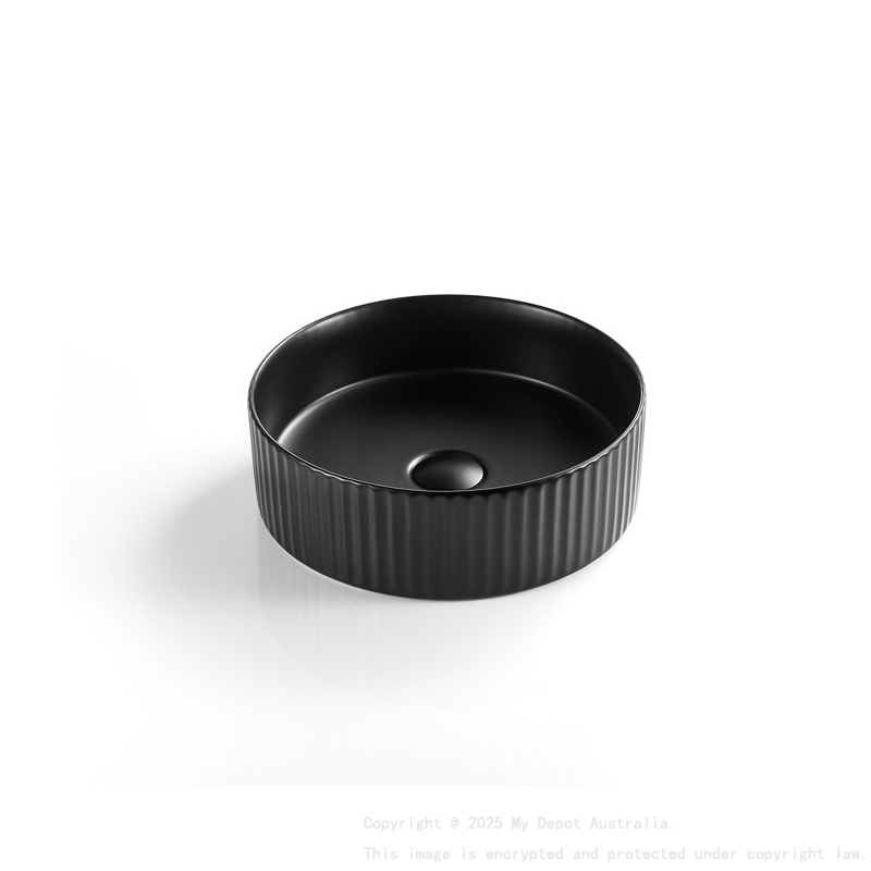 360*360*115 Matte Black Olley Fine Ceramic Fluted Art Basin No Overflow 32mm Waste