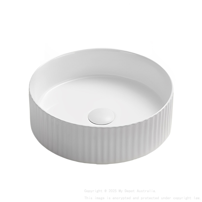 360*360*115 Matte White Olley Fine Ceramic Fluted Art Basin No Overflow 32mm Waste