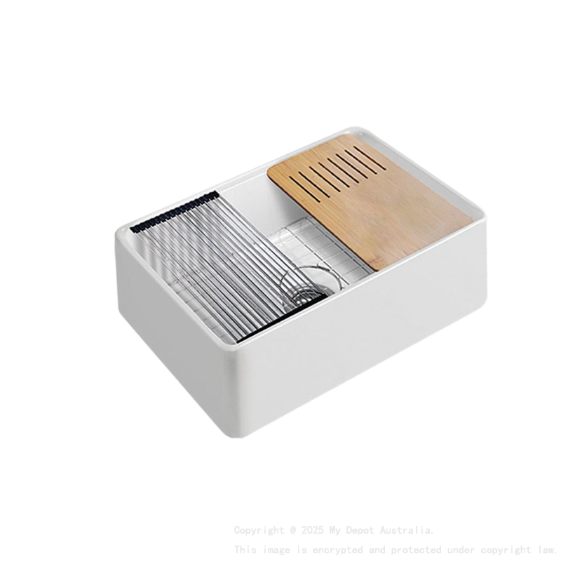 Size:760*508*254mm Bowl Size:724*436*230mm Gloss White Orta Fine Fireclay Farmhouse Sink With Work Station