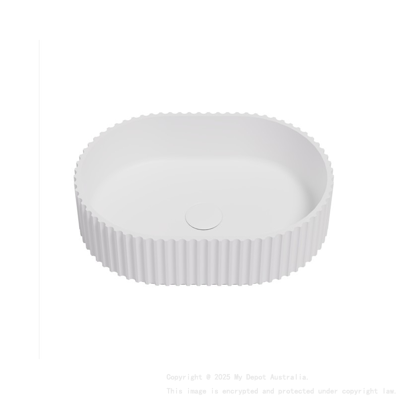 480*345*140mm Matt White Ellips Fluted Solid Surface Above Counter Basin 32mm Waste