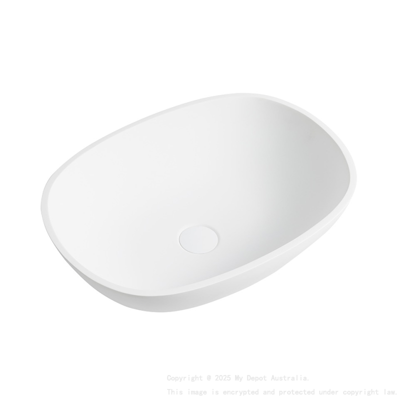 550*400*155mm Matt White Perry Solid Surface Stone Above Counter Basin 32mm Waste