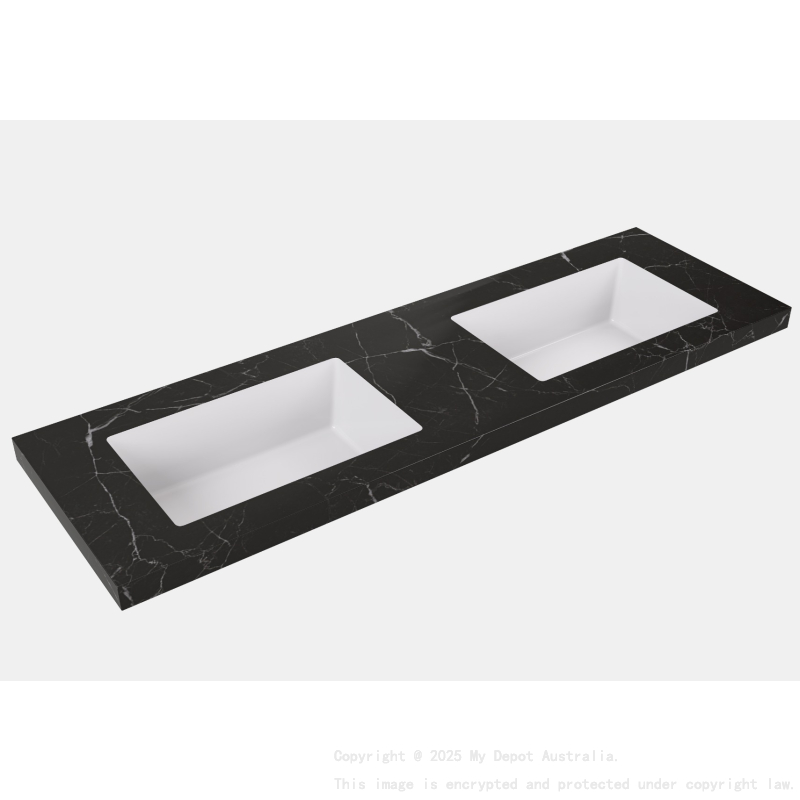 1205X465X50mm Calacatta Night Black Sintered Stone Semless Joined With Fine Ceramic Basin Stone Double Bowl No Tap Hole