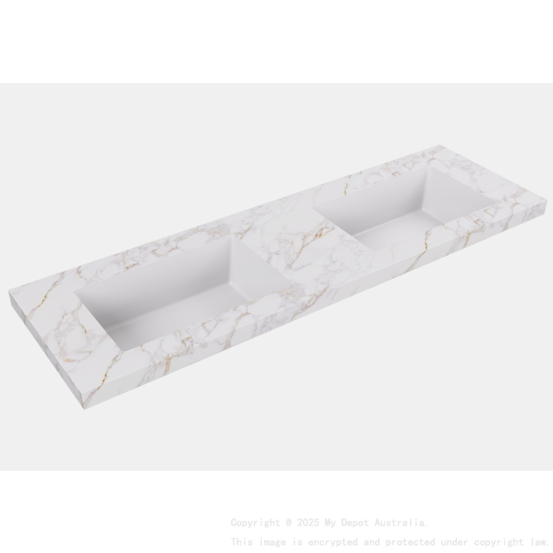 1205X465X50mm Carrara Gold Sintered Stone Semless Joined With Fine Ceramic Basin Stone Double Bowl No Tap Hole