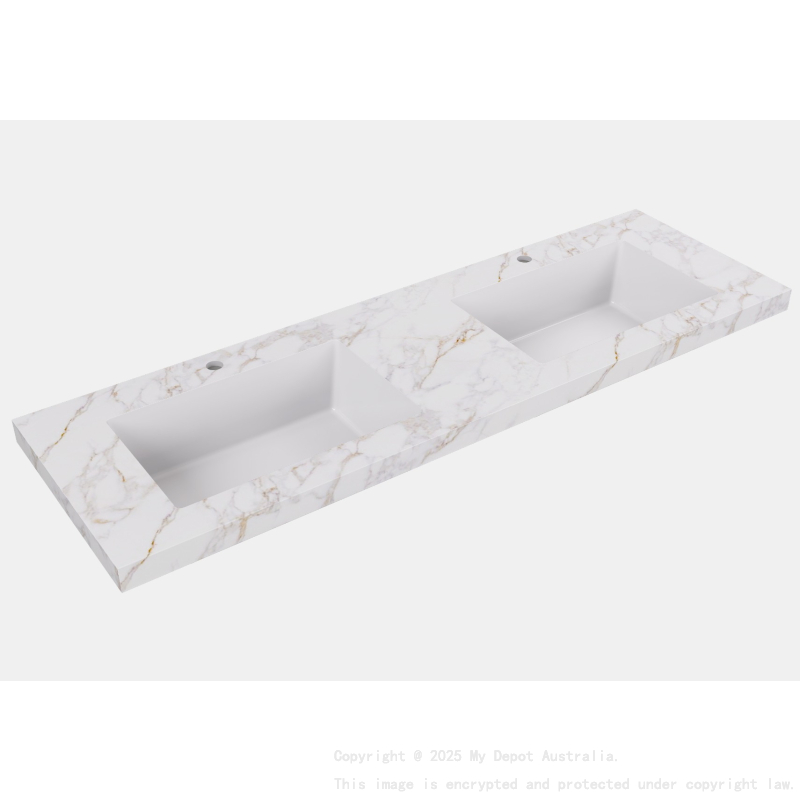 1205X465X50mm Carrara Gold Sintered Stone Semless Joined With Fine Ceramic Basin Stone Double Bowl