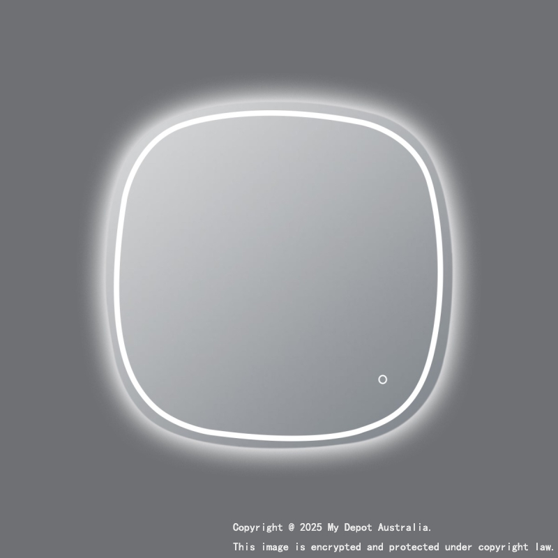 750*750mm Rounded Edge Acrylic Back & Front LED Mirror 3 Color Lighting Touch Sensor Switch Wall Mounted White Frame