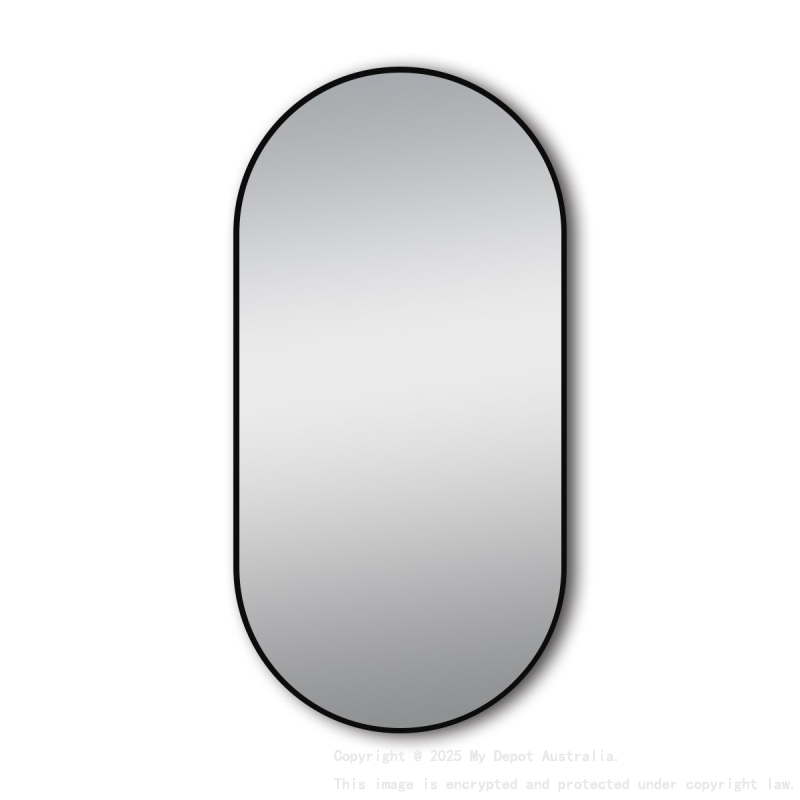 500*1000mm Matte Brushed Black Oval Framed Mirror