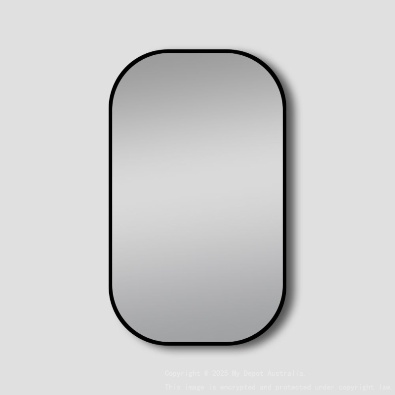 600*900mm Matte Black Rounded Rectangular Framed Mirror