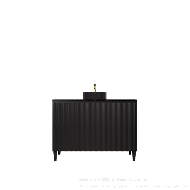 1190x455x860mm Matte Black Crete Modern Free Standing Vanity Left Hand Drawers