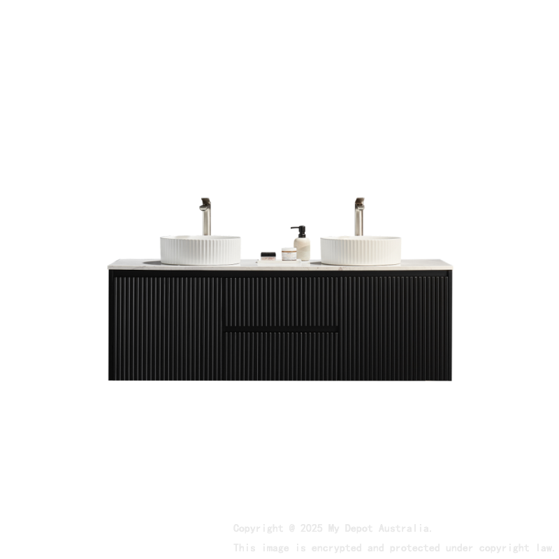 1490X455X480mm Matte Black Crete Modern Fluted Wall Hung Vanity PVC Cabinet