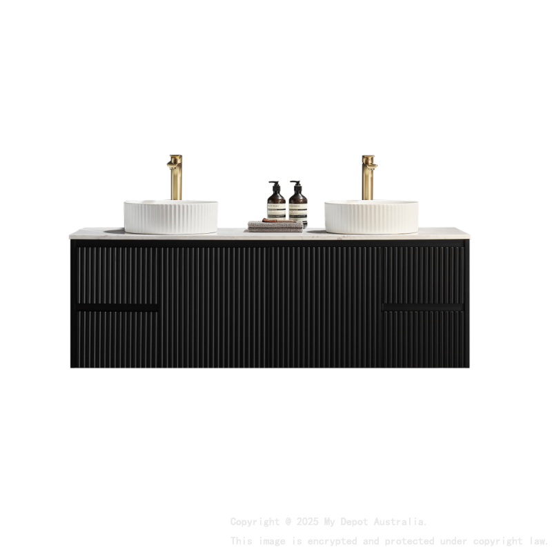 1490X455X480mm Matte Black Crete Modern Fluted Wall Hung Vanity PVC Cabinet