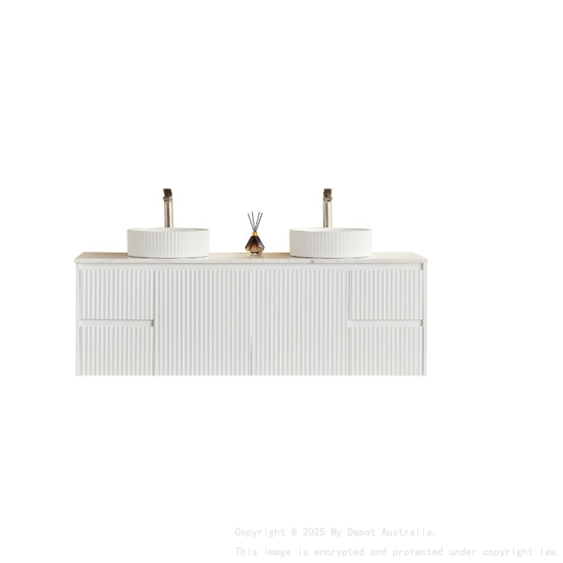 1490X455X480mm Matte White Crete Modern Fluted Wall Hung Vanity PVC Cabinet