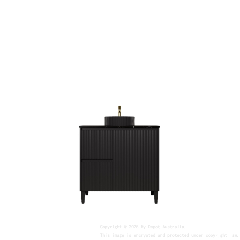 890x455x860mm Matte Black Crete Modern Free Standing Vanity Left Hand Drawers