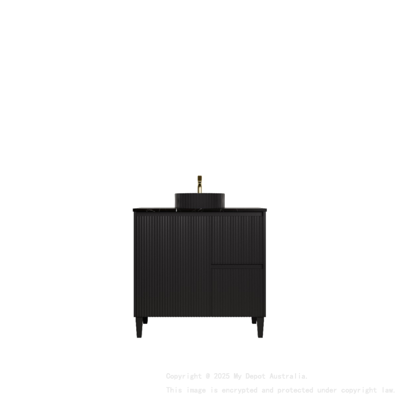 890x455x860mm Matte Black Crete Modern Free Standing Vanity Right Hand Drawers