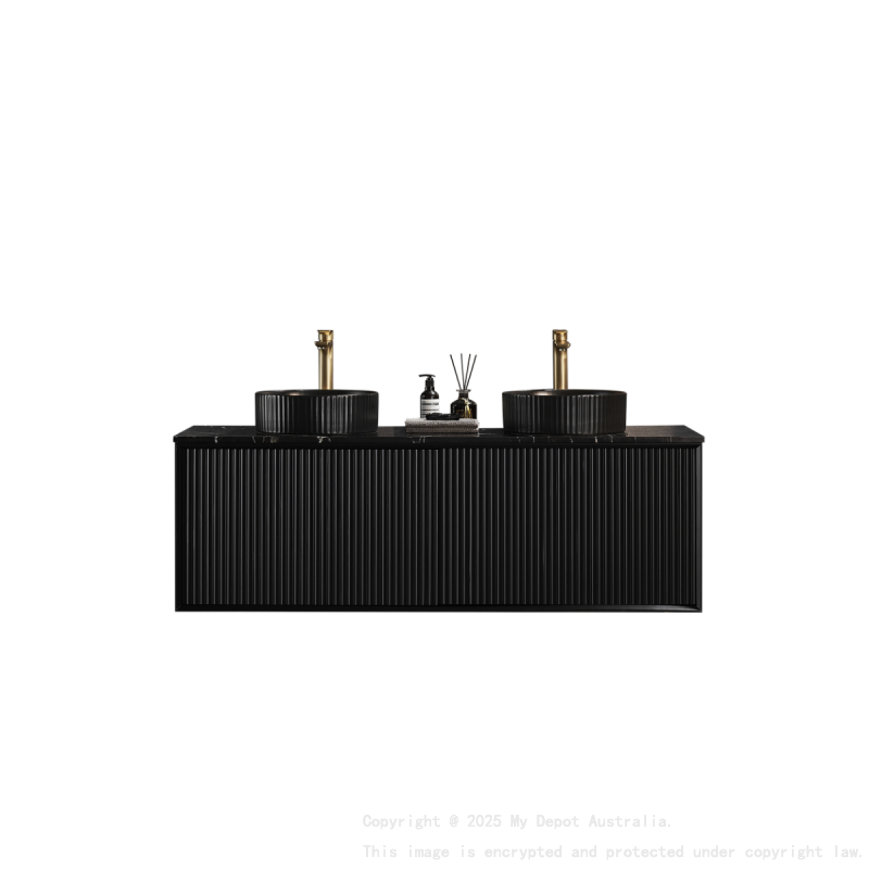 1490X455X480mm Matte Black Kliff Modern Fluted Wall Hung Vanity PVC Cabinet