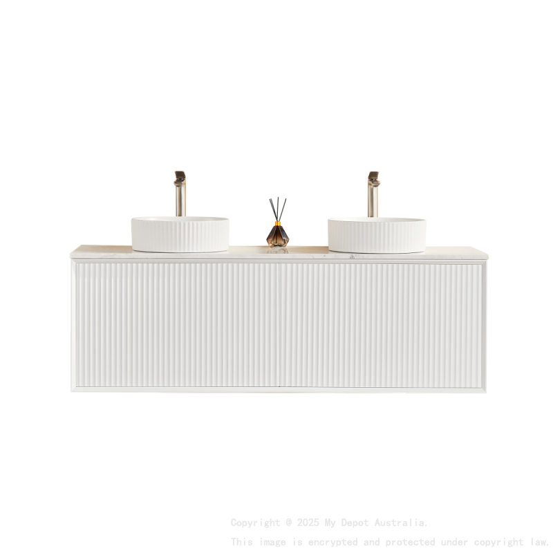 1490X455X480 Matte Black Kliff Modern Fluted Wall Hung Vanity PVC Cabinet