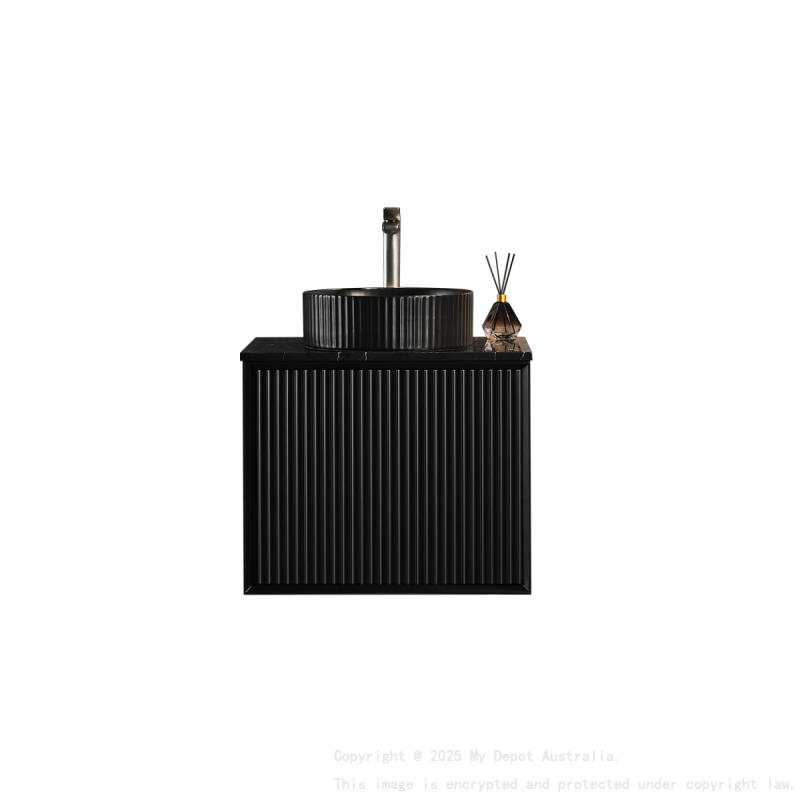 590X455X480mm Matte Black Kliff Modern Fluted Wall Hung Vanity PVC Cabinet