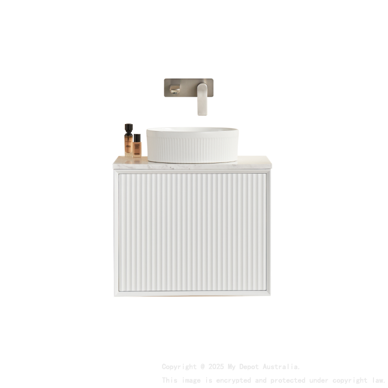 590X455X480mm Matte Black Kliff Modern Fluted Wall Hung Vanity PVC Cabinet