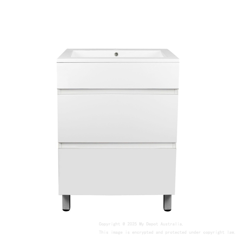 600mm Matte White MDF Bathroom Vanity 2 Drawers Free Standing Cabinet Only