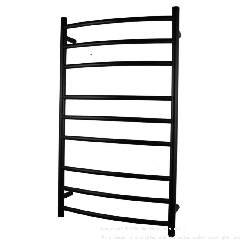 Stainless Steel Round Matte Black Electric Heated Towel Rack 9 Bars