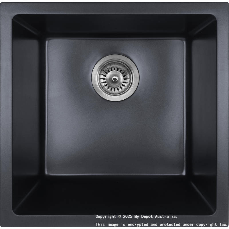 432*432*246mm Cora Black Undermount Granite Single Bowl Sink
