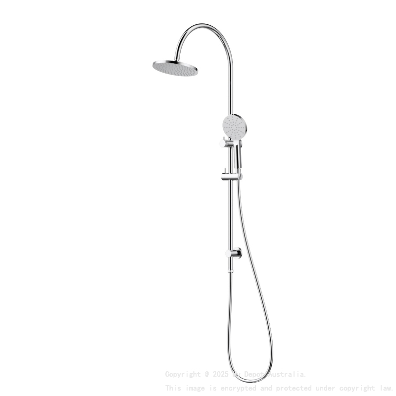 New Cora Round Gooseneck Brass Multi-function Shower Set Chrome,200mm Plastic Shower Head