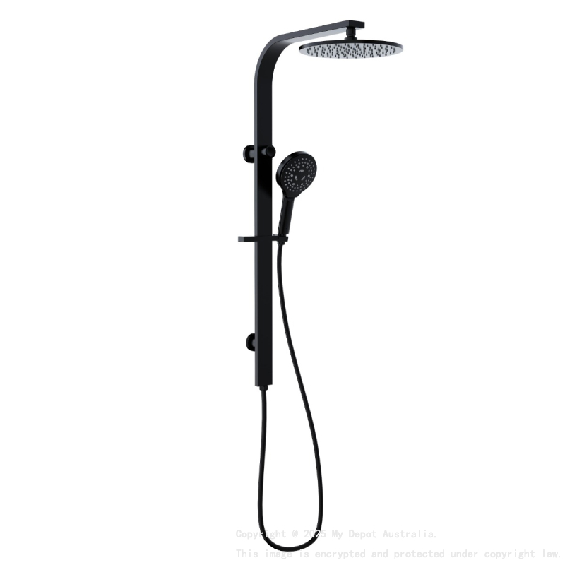 Regal Round MultiFunction Shower Set Matt Black, 250mm Plastic Shower Head