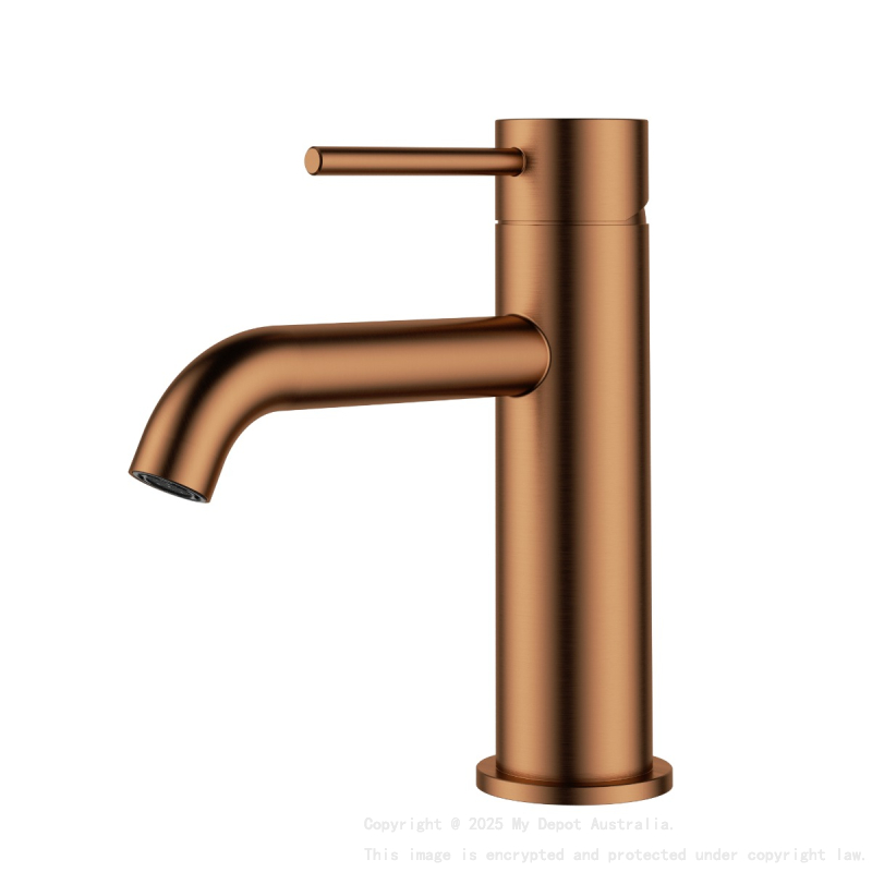 Otus Slimline SS Basin Mixer Curved Spout Brushed Copper
