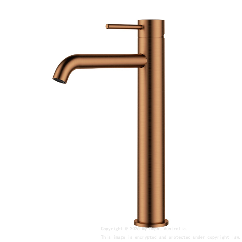 Otus Slimline SS Highrise Basin Mixer Curved Spout Brushed Copper