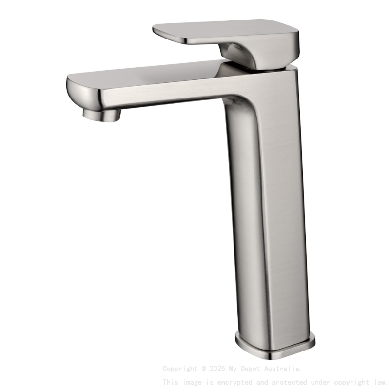 Eden  Round Cornered Rectangle Handle Highrise Basin Mixer Brushed Nickel 
