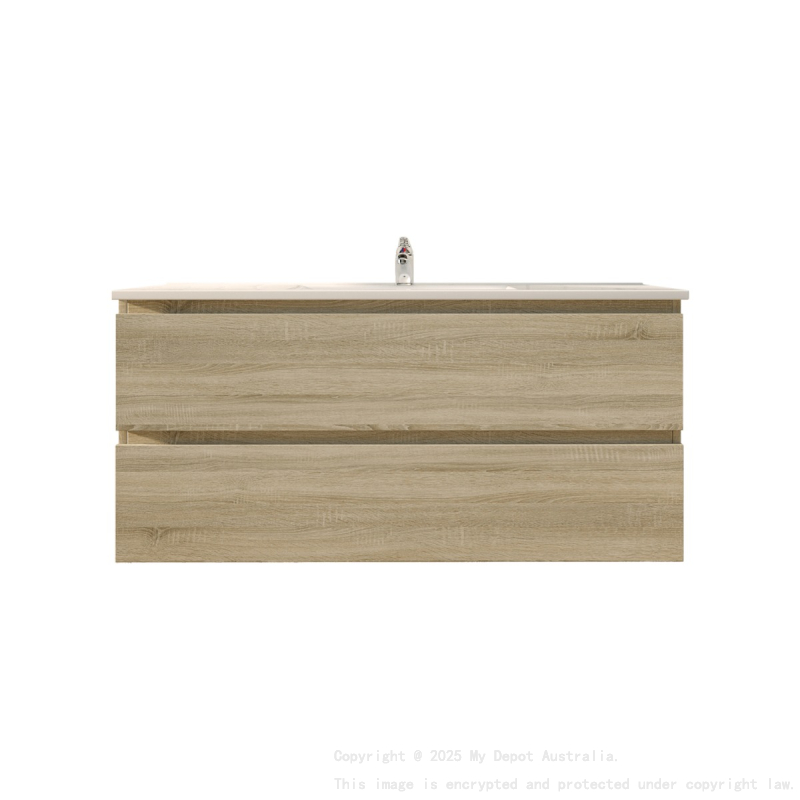 1200mm White Oak MDF Bathroom Vanity 2 Drawers Wall Hung Cabinet Only 