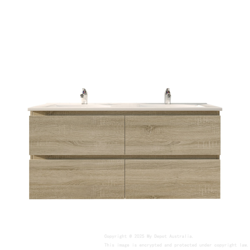 1200mm White Oak MDF Bathroom Vanity 4 Drawers Wall Hung Cabinet Only 