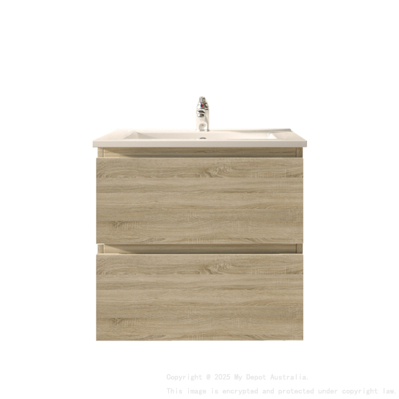 600mm White Oak MDF Bathroom Vanity 2 Drawers Wall Hung Cabinet Only 