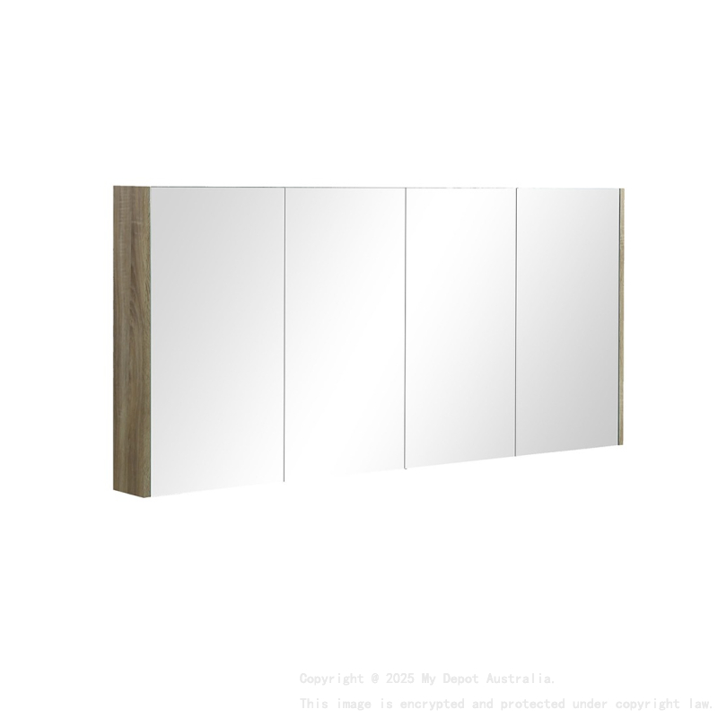 1500mm Pencil Mirror White Oak MDF 4 Doors Shaving Cabinet