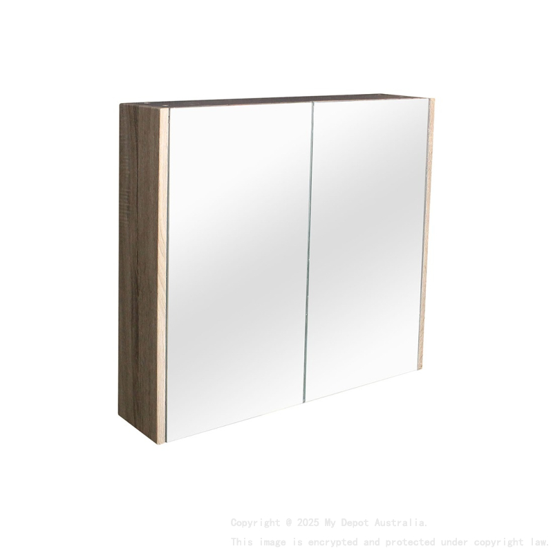 750mm Pencil Mirror White Oak MDF 2 Doors Shaving Cabinet