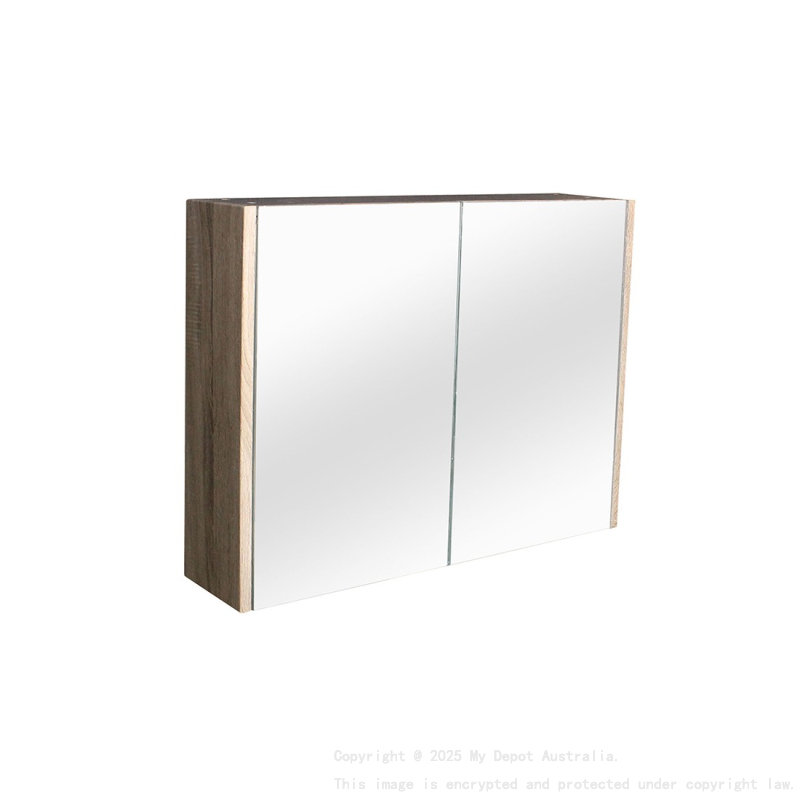 900mm Pencil Mirror White Oak MDF 2 Doors Shaving Cabinet