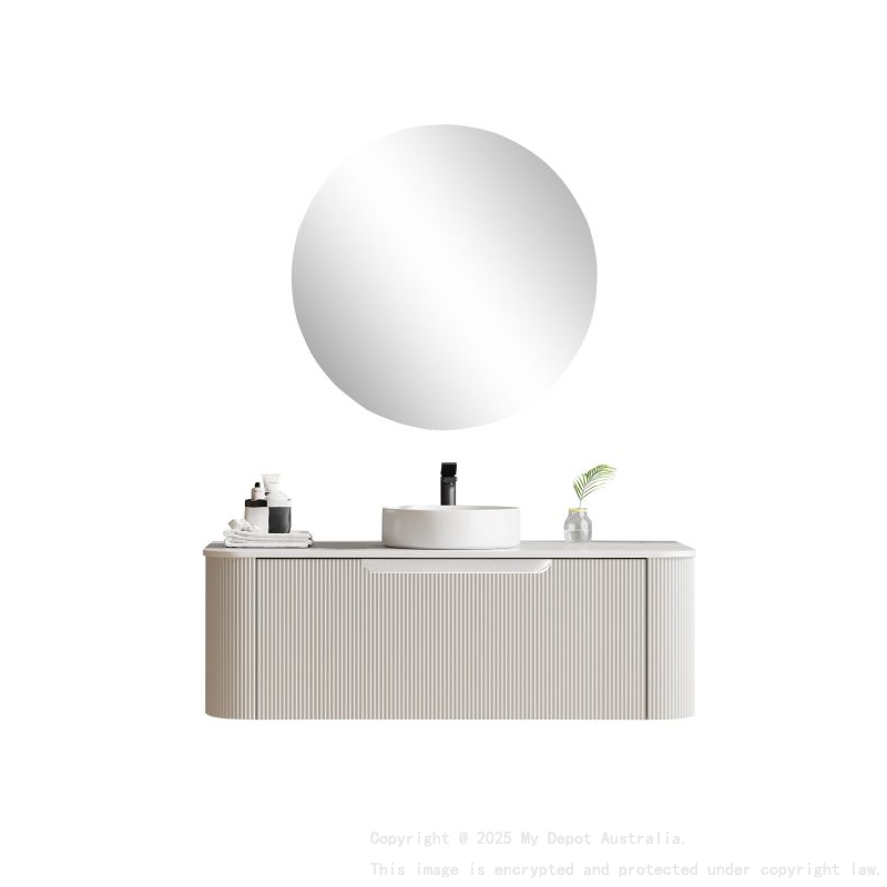 1200*460*400mm Matt White Round Edge Grooved Wall Hung Vanity Cabinet Only Soft Closed Single Drawer