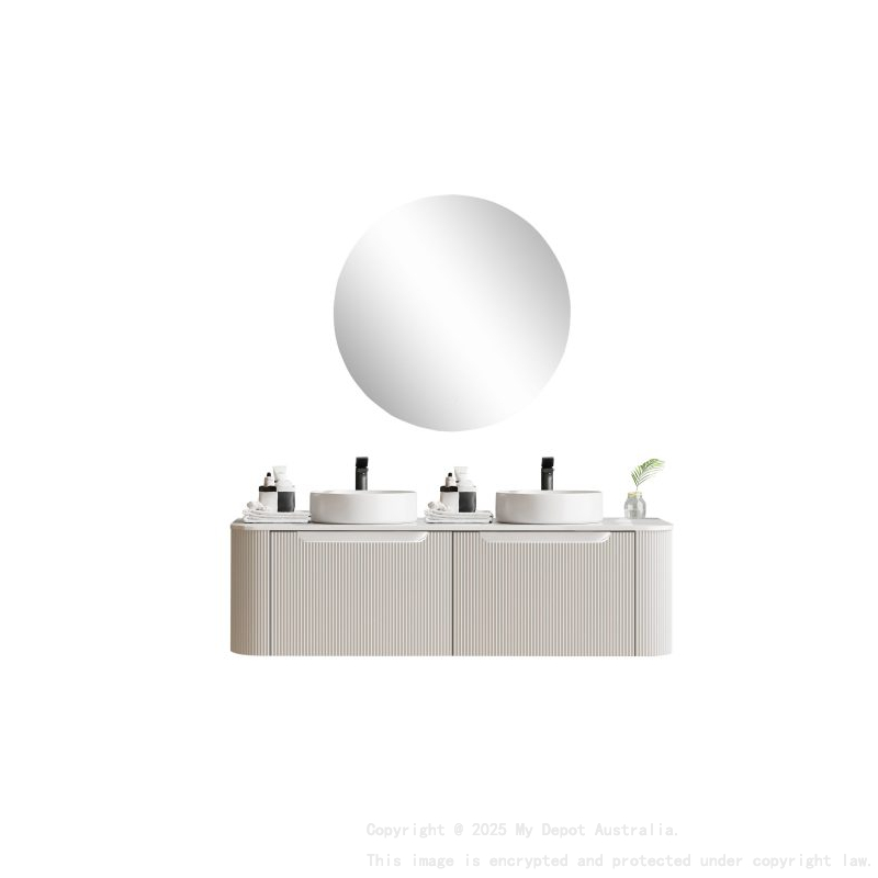 1500*460*400mm Matt White Round Edge Grooved Wall Hung Vanity Cabinet Only Soft Closed Double Drawer