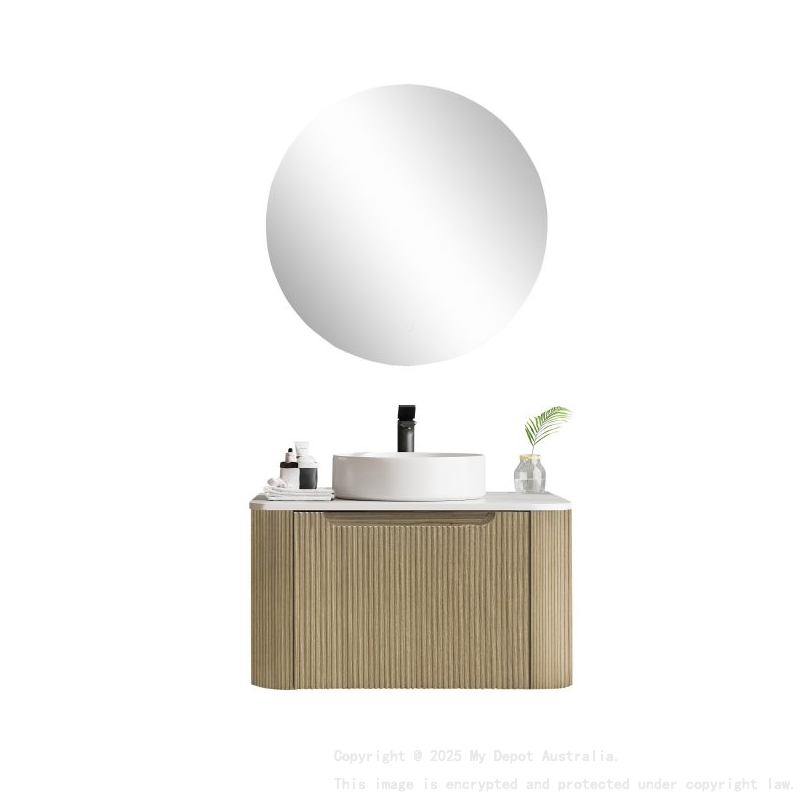 600*460*400mm Bur Oak Round Edge Grooved Wall Hung Vanity Cabinet Only Soft Closed Single Drawer