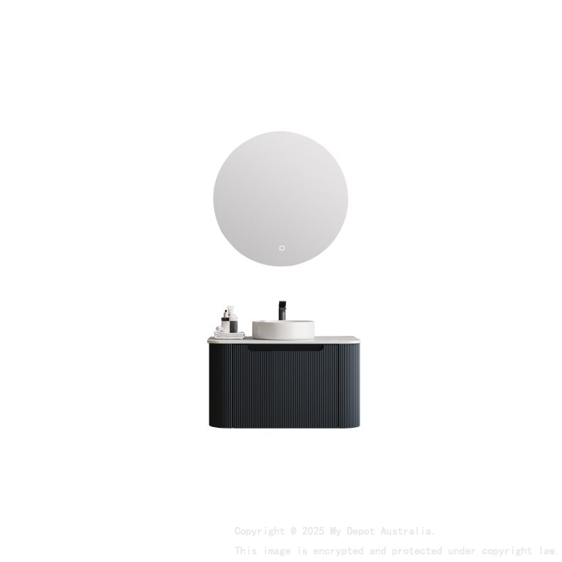600*460*400mm Matt Black Round Edge Grooved Wall Hung Vanity Cabinet Only Soft Closed Single Drawer