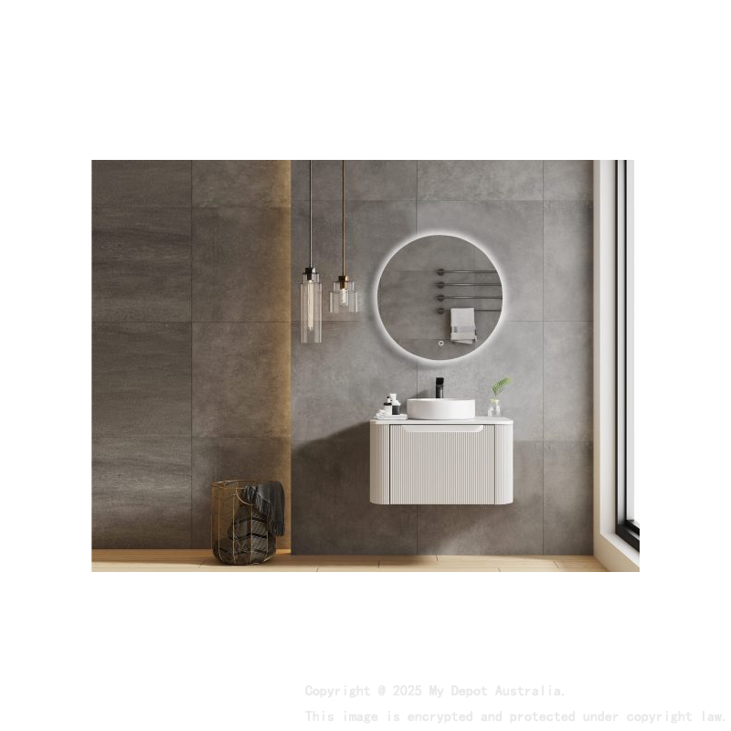 600*460*400mm Matt White Round Edge Grooved Wall Hung Vanity Cabinet Only Soft Closed Single Drawer