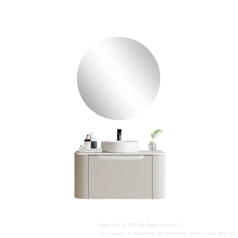 750*460*400mm Matt White Round Edge Grooved Wall Hung Vanity Cabinet Only Soft Closed Single Drawer