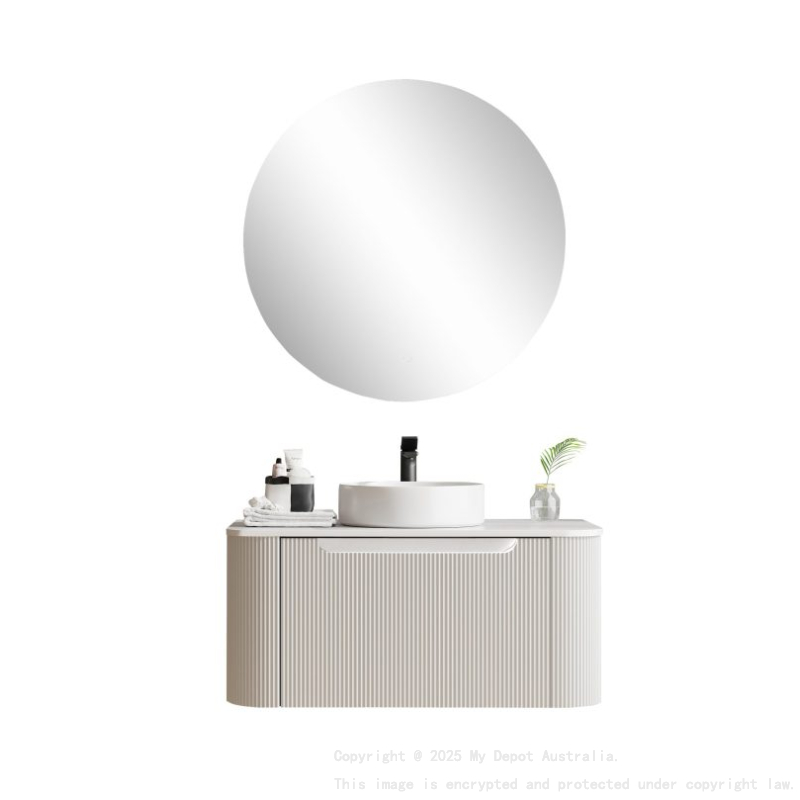 900*460*400mm Matt White Round Edge Grooved Wall Hung Vanity Cabinet Only Soft Closed Single Drawer