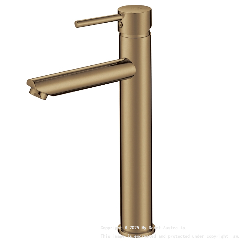 Pentro Brushed Yellow Gold Round Tall Basin Mixer