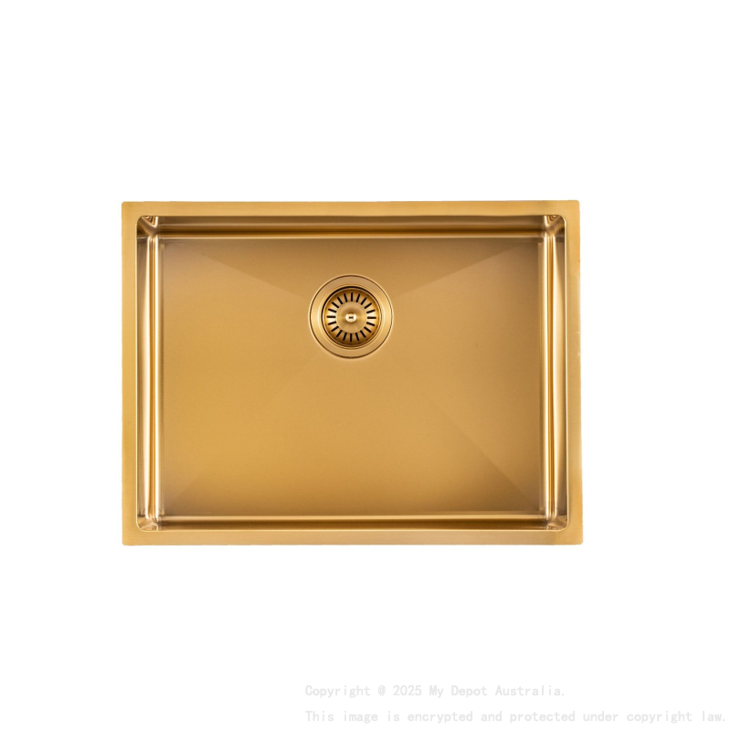 304 Stainless Steel Brushed Gold PVD Coating Single Bowl Kitchen Sink(Round Edges,with Bottom Tray)600*450*300mm